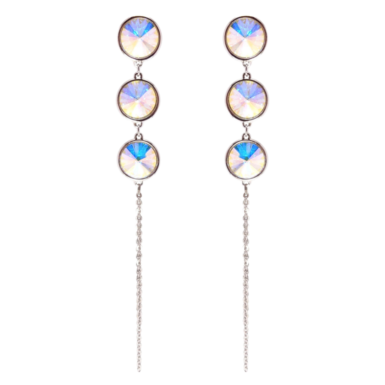 Сережки Xuping колір Родій з кристалами Swarovski пусети Кристали АВ на ланцюжку фото №1 Сережки Xuping колір Родій з кристалами Swarovski пусети Кристали АВ на ланцюжку фото №1