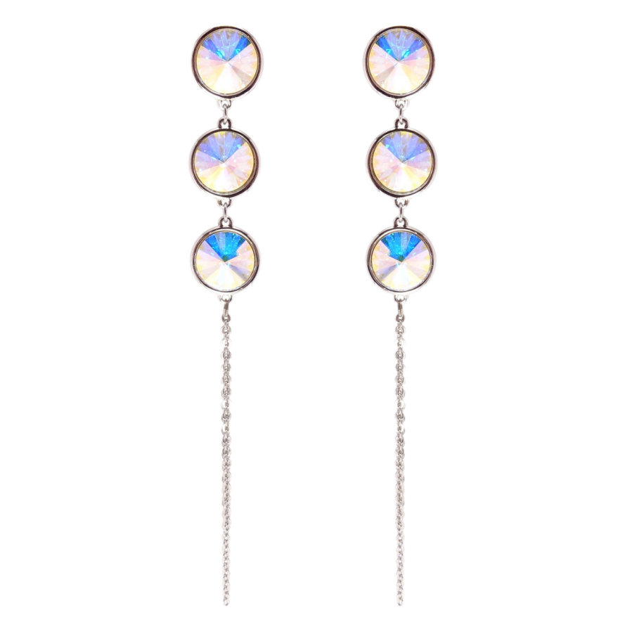 Сережки Xuping колір Родій з кристалами Swarovski пусети Кристали АВ на ланцюжку фото №1 Сережки Xuping колір Родій з кристалами Swarovski пусети Кристали АВ на ланцюжку фото №1