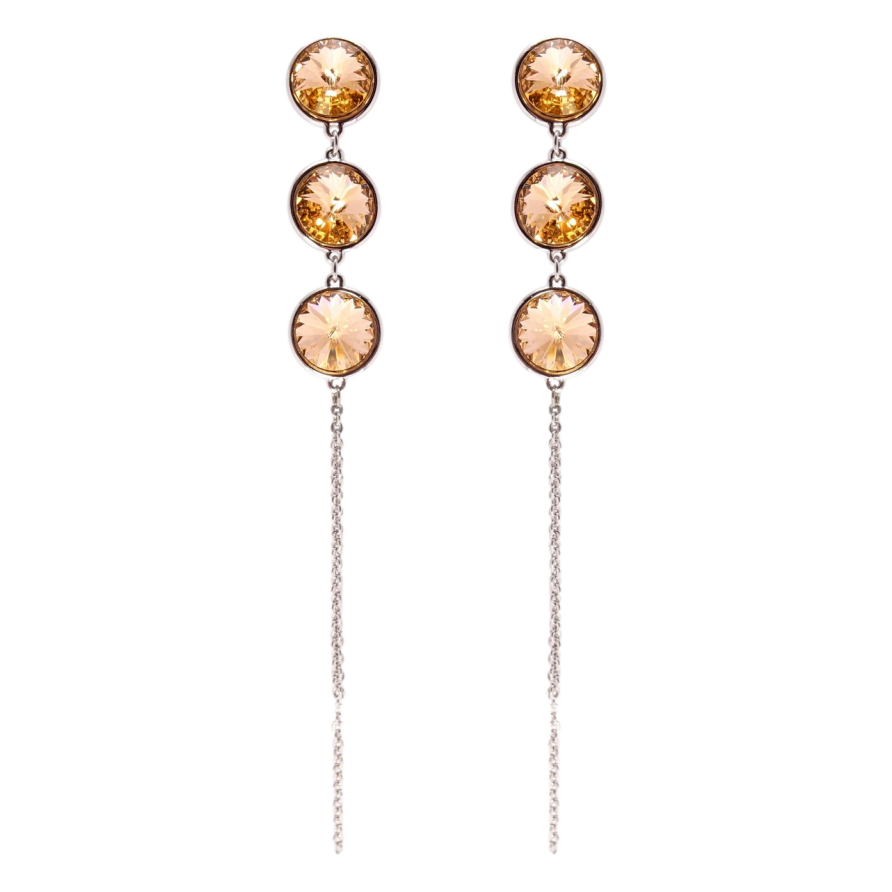 Сережки Xuping колір Родій з кристалами Swarovski пусети Кристали Copper на ланцюжку фото №1