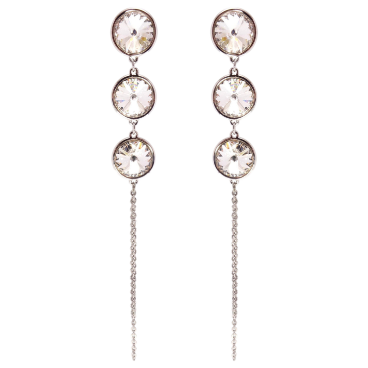 Сережки Xuping колір Родій з кристалами Swarovski пусети Кристали Moonlightr на ланцюжку фото №2 Сережки Xuping колір Родій з кристалами Swarovski пусети Кристали Moonlightr на ланцюжку фото №2