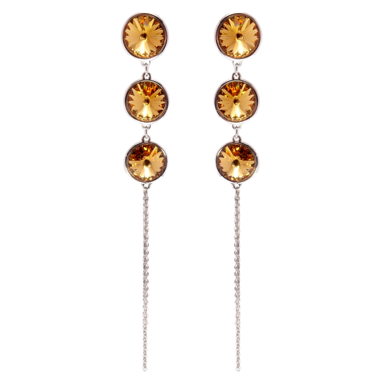 Серьги Xuping цвет Родий с кристаллами Swarovski пусеты Кристаллы Topaz на цепочке фото №1 Серьги Xuping цвет Родий с кристаллами Swarovski пусеты Кристаллы Topaz на цепочке фото №1