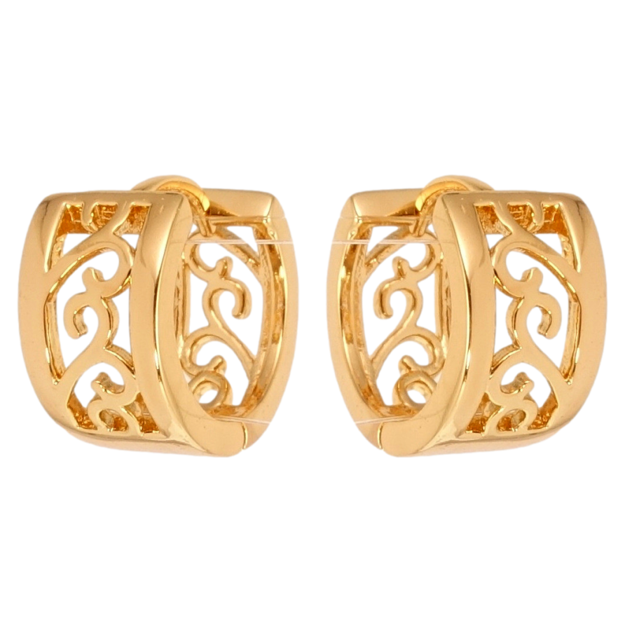 Серьги Xuping Позолота 18K колечки Резной вензельный орнамент фото №1 Серьги Xuping Позолота 18K колечки Резной вензельный орнамент фото №1
