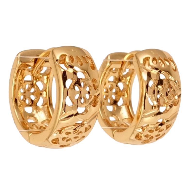 Сережки Xuping Позолота 18K колечка Квітковий різьблений орнамент візерунок на один бік фото №7