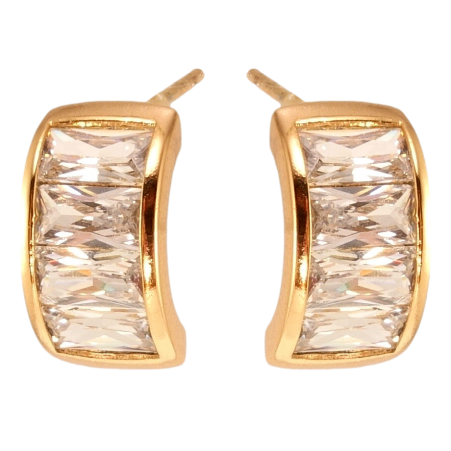 Серьги Xuping Позолота 18K пусеты Дуги с дорожками циркония фото №1 Серьги Xuping Позолота 18K пусеты Дуги с дорожками циркония фото №1