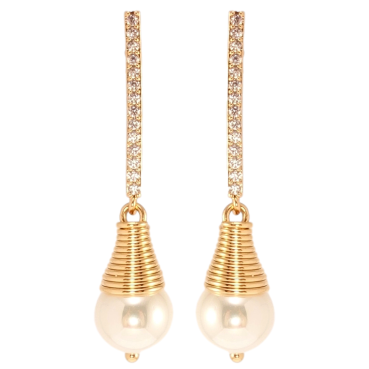 Серьги Xuping Позолота 18K пусеты Жемчужные колокольчики на дорожке циркония фото №4