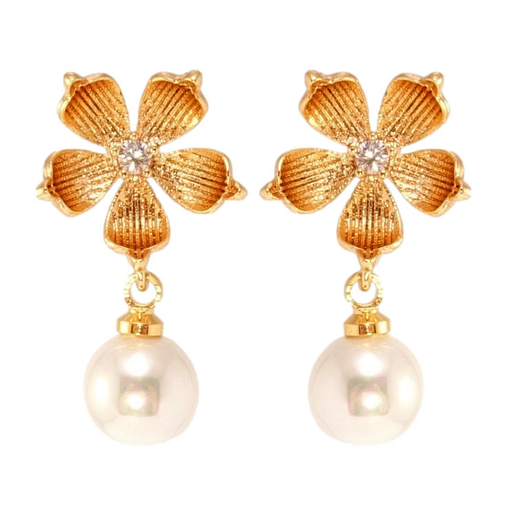 Серьги Xuping Позолота 18K пусеты Цветочки с жемчужными подвесками фото №12 Серьги Xuping Позолота 18K пусеты Цветочки с жемчужными подвесками фото №12