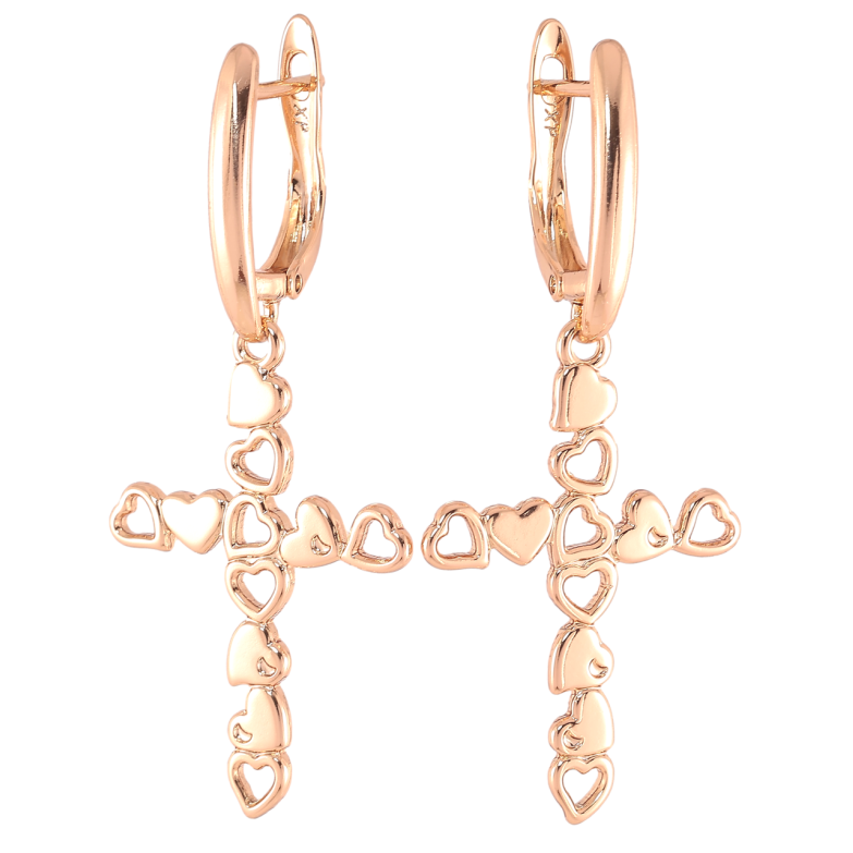 Сережки Xuping Позолота 18K англійський замок Хрестики з сердечок фото №4 Сережки Xuping Позолота 18K англійський замок Хрестики з сердечок фото №4