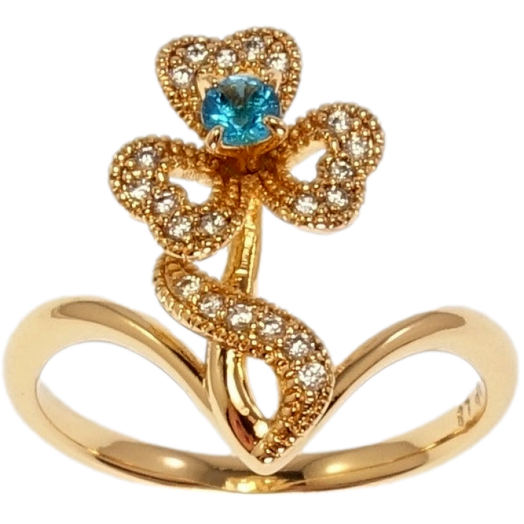 Кольцо Xuping Позолота 18K Магический трилистник с голубым кристаллом фото №2