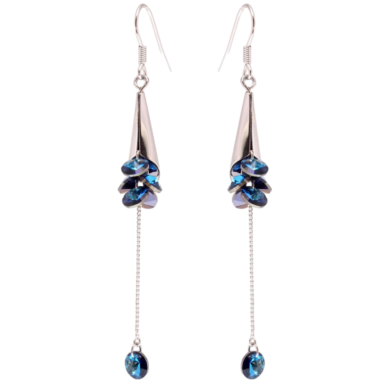Сережки Xuping колір Родій з кристалами Swarovski французький замок Витончені підвіски з кристалами Bermuda Blue фото №2