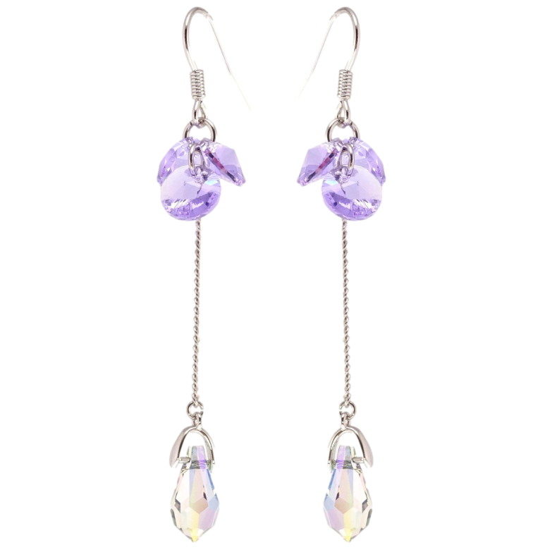 Сережки Xuping колір Родій з кристалами Swarovski французький замок Кристали Provence Lavender на ланцюжку фото №3