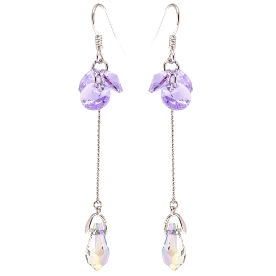 Серьги Xuping цвет Родий с кристаллами Swarovski французский замок Кристаллы Provence Lavender на цепочке фото №1