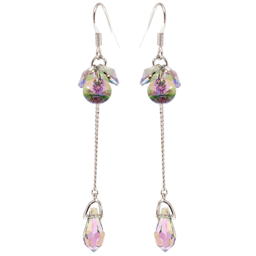 Серьги Xuping цвет Родий с кристаллами Swarovski французский замок Кристаллы Vitrail Light на цепочке фото №1