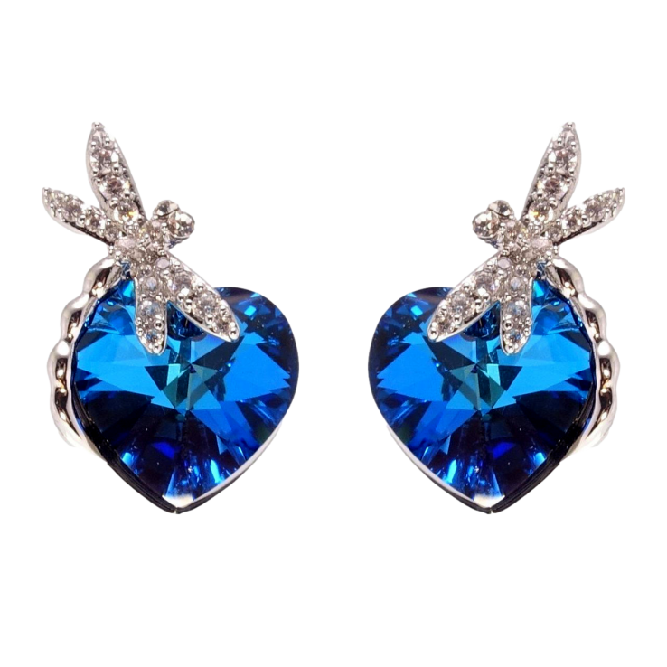 Сережки Xuping колір Родій з кристалами Swarovski пусети Стрекоза з кристалом Bermuda Blue фото №11 Сережки Xuping колір Родій з кристалами Swarovski пусети Стрекоза з кристалом Bermuda Blue фото №11