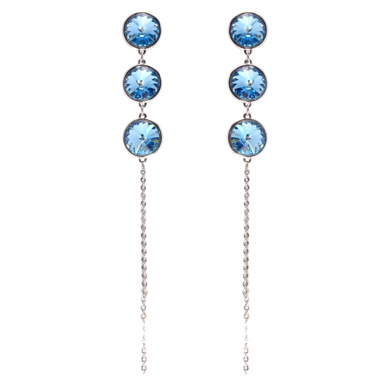 Сережки Xuping колір Родій з кристалами Swarovski пусети Кристали Laguna Delite на ланцюжку фото №5