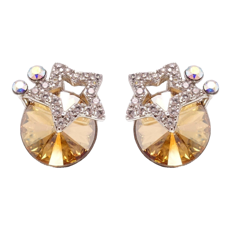 Сережки Xuping колір Родій з кристалами Swarovski пусети Зірки з кристалом Golden Shadow фото №9 Сережки Xuping колір Родій з кристалами Swarovski пусети Зірки з кристалом Golden Shadow фото №9