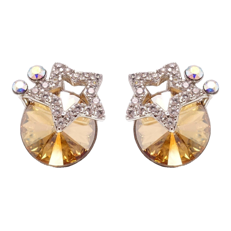 Сережки Xuping колір Родій з кристалами Swarovski пусети Зірки з кристалом Golden Shadow фото №13 Сережки Xuping колір Родій з кристалами Swarovski пусети Зірки з кристалом Golden Shadow фото №13