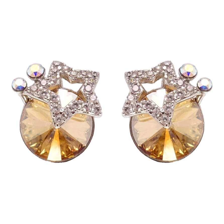 Сережки Xuping колір Родій з кристалами Swarovski пусети Зірки з кристалом Golden Shadow фото №1 Сережки Xuping колір Родій з кристалами Swarovski пусети Зірки з кристалом Golden Shadow фото №1