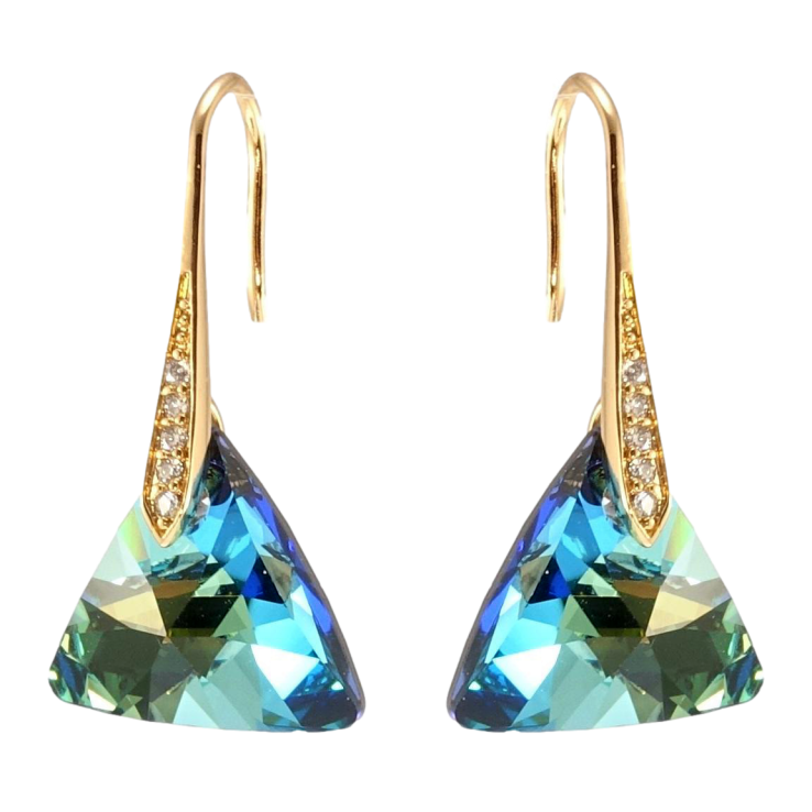 Серьги Xuping цвет 18K с кристаллами Swarovski французский замок Кристальные треугольники Metallic Blue фото №13