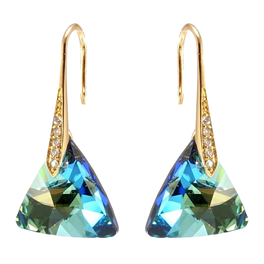 Серьги Xuping цвет 18K с кристаллами Swarovski французский замок Кристальные треугольники Metallic Blue фото №1 Серьги Xuping цвет 18K с кристаллами Swarovski французский замок Кристальные треугольники Metallic Blue фото №1