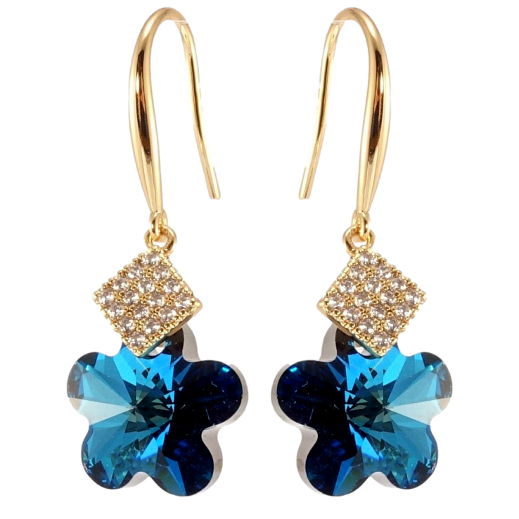 Серьги Xuping цвет 18K с кристаллами Swarovski французский замок Кристальные цветочки Bermuda Blue фото №15