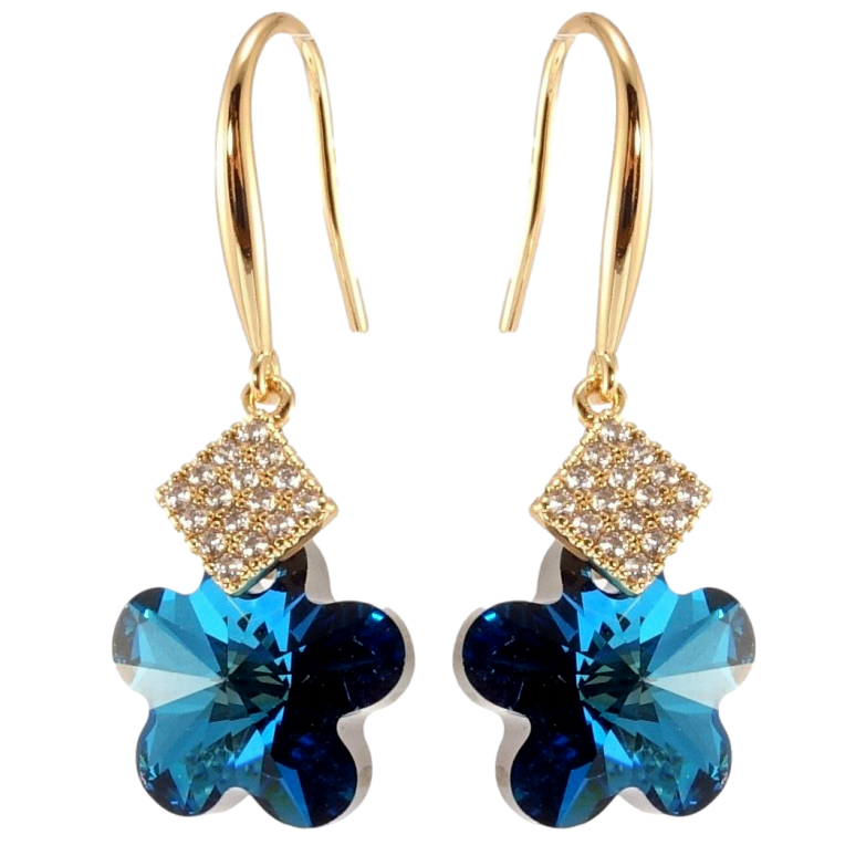 Сережки Xuping колір 18K з кристалами Swarovski французький замок Кристальні квіточки Bermuda Blue з ромбами фото №1 Сережки Xuping колір 18K з кристалами Swarovski французький замок Кристальні квіточки Bermuda Blue з ромбами фото №1