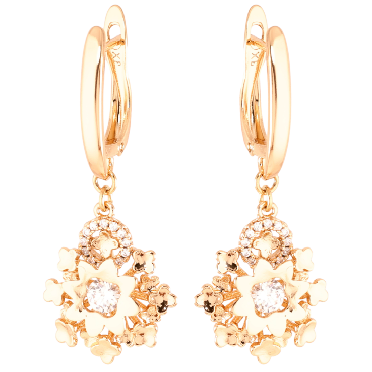 Серьги Xuping Позолота 18K английский замок Цветочные подвески с цирконием фото №2 Серьги Xuping Позолота 18K английский замок Цветочные подвески с цирконием фото №2