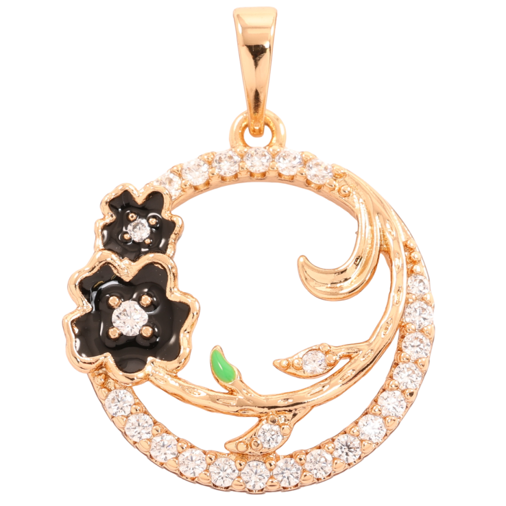 Кулон Xuping Позолота 18K Колечко цирконію з чорними квіточками» для ланцюжка до 6мм фото №20 Кулон Xuping Позолота 18K Колечко цирконію з чорними квіточками» для ланцюжка до 6мм фото №20