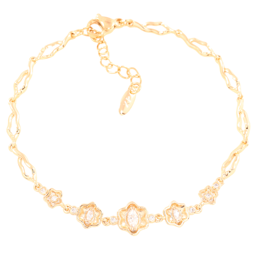 Браслет Xuping Позолота 18K Цветочный узор с цирконием длинна с доп.цепочкой 17.5-20.5см х 4мм фото №1 Браслет Xuping Позолота 18K Цветочный узор с цирконием длинна с доп.цепочкой 17.5-20.5см х 4мм фото №1