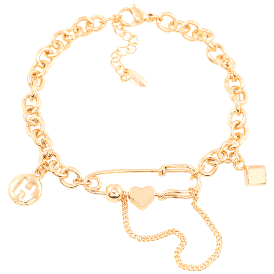 Браслет Xuping Позолота 18K Цепочка с булавкой и подвесками длинна с доп.цепочкой 17.5-20.5см х 5мм фото №1 Браслет Xuping Позолота 18K Цепочка с булавкой и подвесками длинна с доп.цепочкой 17.5-20.5см х 5мм фото №1