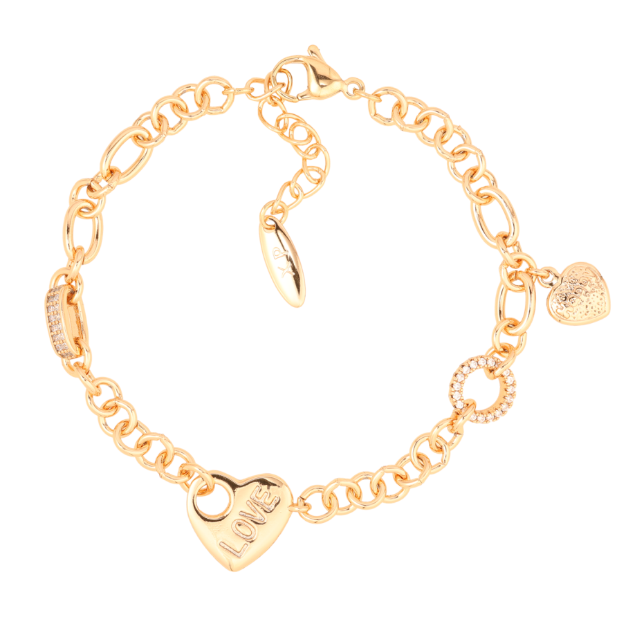 Браслет Xuping Позолота 18K Цепочка с вставками сердечки и колечки длинна с доп.цепочкой 17-20.5см х 5мм фото №1 Браслет Xuping Позолота 18K Цепочка с вставками сердечки и колечки длинна с доп.цепочкой 17-20.5см х 5мм фото №1