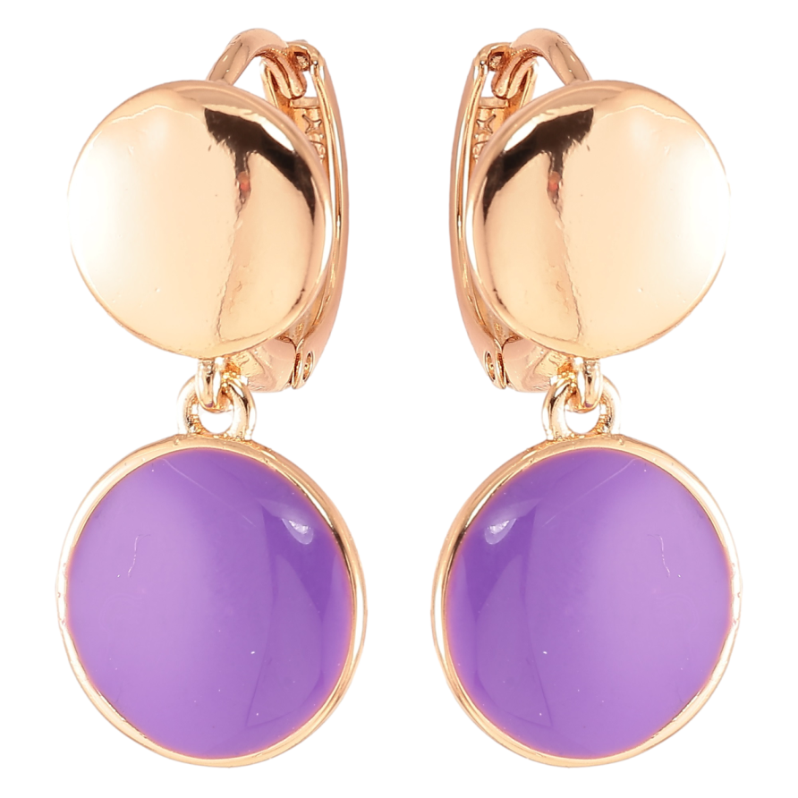 Серьги Xuping Позолота 18K подвески на колечках Два круга с фиолетовой эмалью фото №1