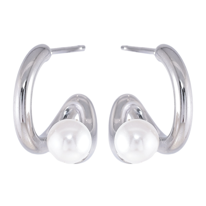 Сережки Xuping TTM Stainless Steel колір Родій пусети «Фігурні з перлинками» фото №5 Сережки Xuping TTM Stainless Steel колір Родій пусети «Фігурні з перлинками» фото №5