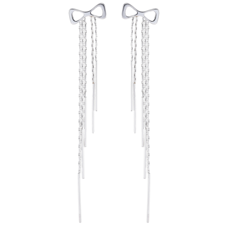 Серьги Xuping TTM Stainless Steel цвет Родий пусеты Банты с подвесками цепочками фото №2
