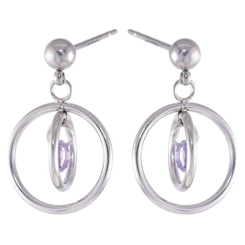 Серьги Xuping TTM Stainless Steel цвет Родий пусеты Подвески кольца с сиреневыми кристаллами фото №1
