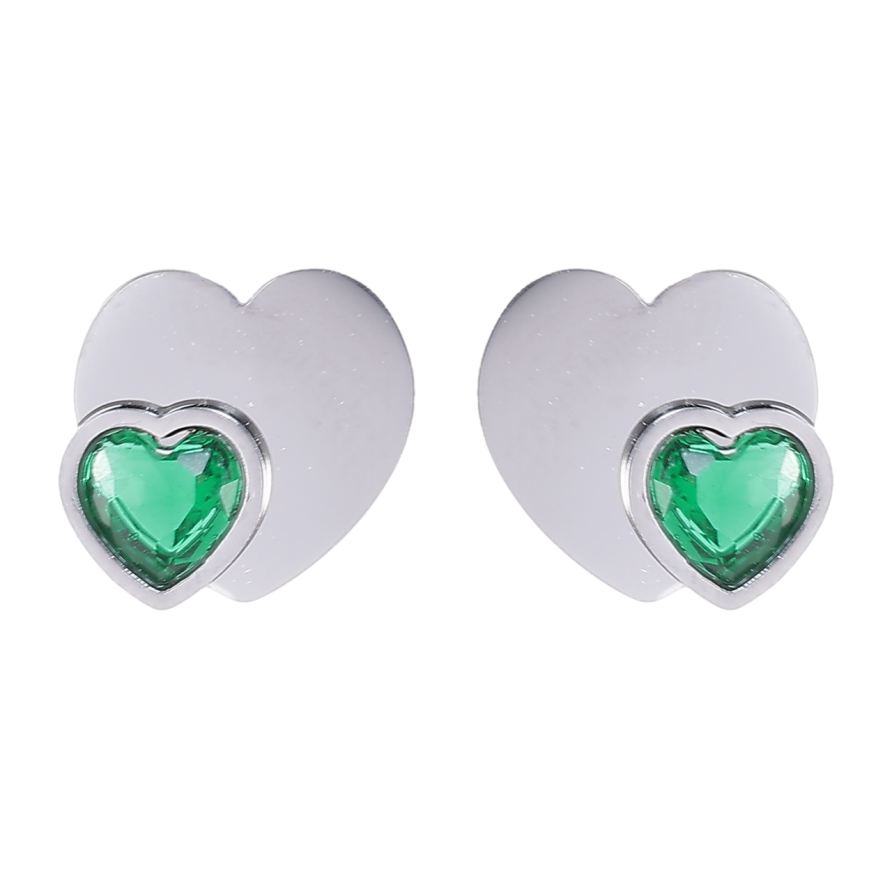 Серьги Xuping TTM Stainless Steel цвет Родий пусеты Сердечки с зелеными кристаллами фото №1 Серьги Xuping TTM Stainless Steel цвет Родий пусеты Сердечки с зелеными кристаллами фото №1