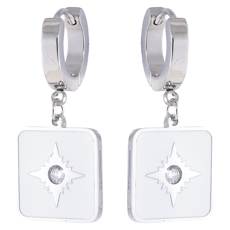 Серьги Xuping TTM Stainless Steel цвет Родий подвески на колечках Квадратные подвески с белой эмалью фото №6