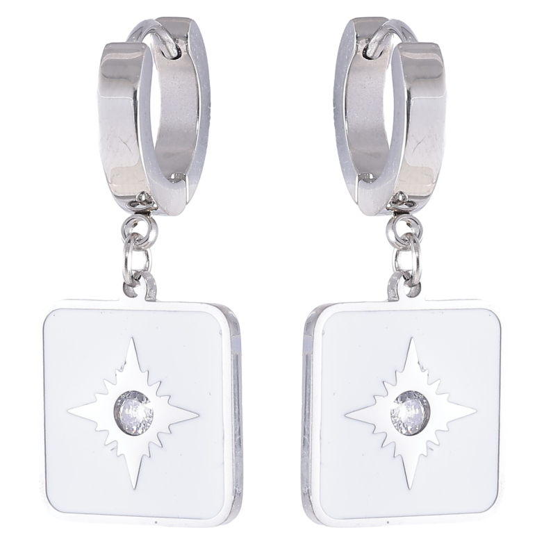 Сережки Xuping TTM Stainless Steel колір Родій підвіски на колечках «Квадратні підвіски з білою емаллю» фото №1 Сережки Xuping TTM Stainless Steel колір Родій підвіски на колечках «Квадратні підвіски з білою емаллю» фото №1