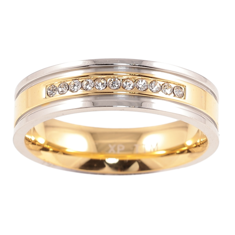 Каблучка Xuping TTM Stainless Steel Колір 14К + Родій «Доріжка цирконію, шир. 5мм» фото №4 Каблучка Xuping TTM Stainless Steel Колір 14К + Родій «Доріжка цирконію, шир. 5мм» фото №4