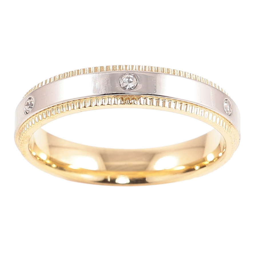 Кольцо Xuping TTM Stainless Steel Цвет 14К + Родий Узор с вставками циркония, шир. 4мм фото №1 Кольцо Xuping TTM Stainless Steel Цвет 14К + Родий Узор с вставками циркония, шир. 4мм фото №1