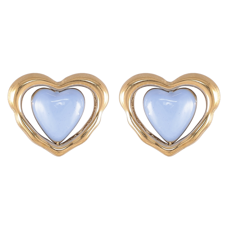 Серьги Xuping TTM Stainless Steel цвет 14K пусеты Сердечки с голубой эмалью фото №10