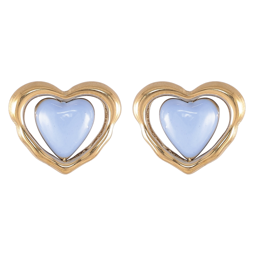Серьги Xuping TTM Stainless Steel цвет 14K пусеты Сердечки с голубой эмалью фото №1