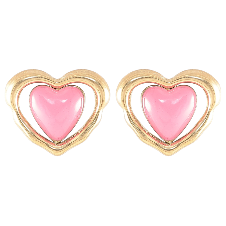 Серьги Xuping TTM Stainless Steel цвет 14K пусеты Сердечки с розовой эмалью фото №2