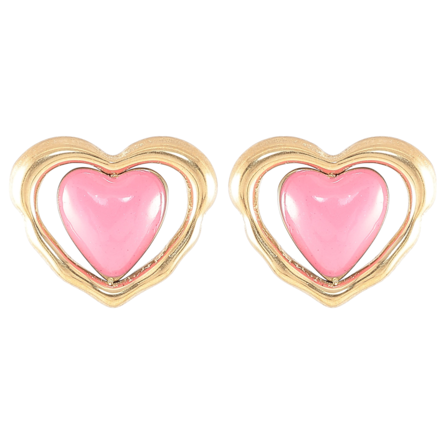 Сережки Xuping TTM Stainless Steel колір 14K пусети Сердечка з рожевою емаллю фото №1 Сережки Xuping TTM Stainless Steel колір 14K пусети Сердечка з рожевою емаллю фото №1