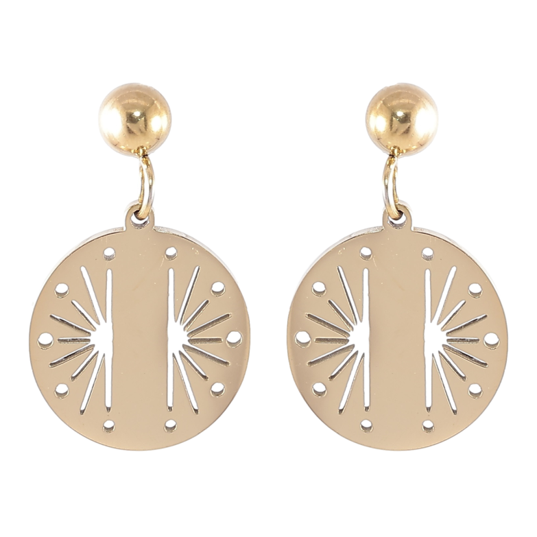 Сережки Xuping TTM Stainless Steel колір 14K пусети «Круглі підвіски з візерунком» фото №12