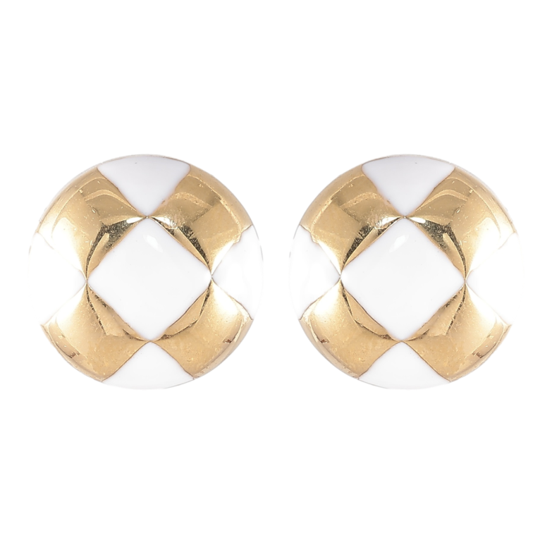 Серьги Xuping TTM Stainless Steel цвет 14K пусеты Круги с узором белой эмалью ø 13мм фото №7