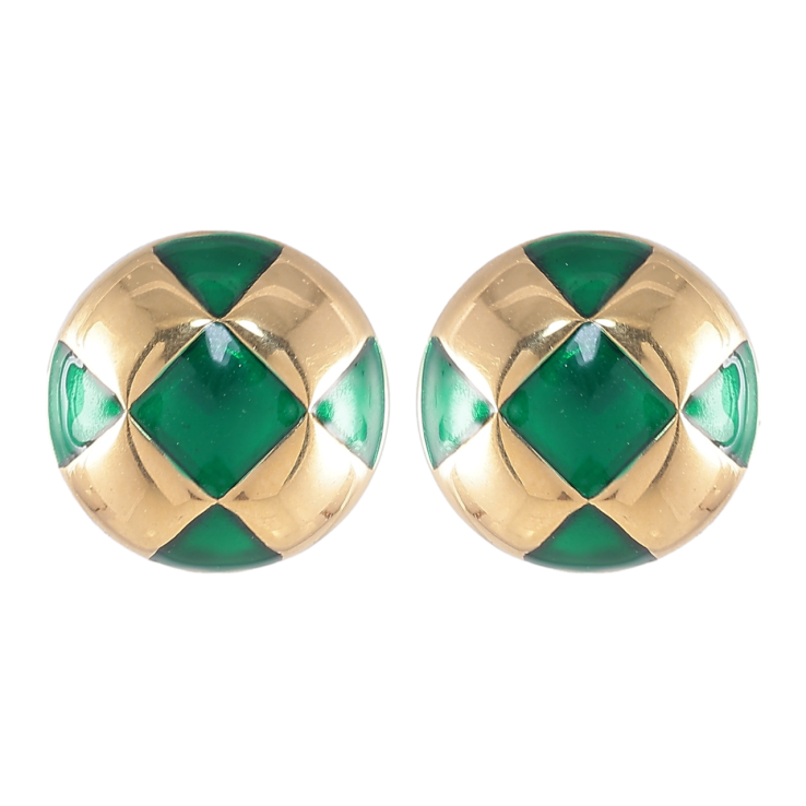 Серьги Xuping TTM Stainless Steel цвет 14K пусеты Круги с узором зеленой эмалью ø 13мм фото №14