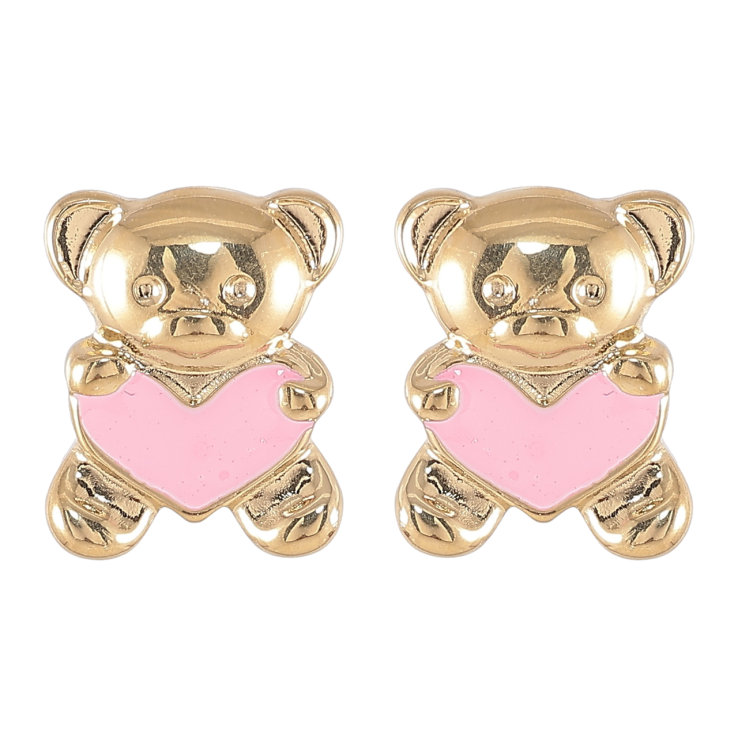 Серьги Xuping TTM Stainless Steel цвет 14K пусеты Мишки с сердечками розовой эмалью фото №4