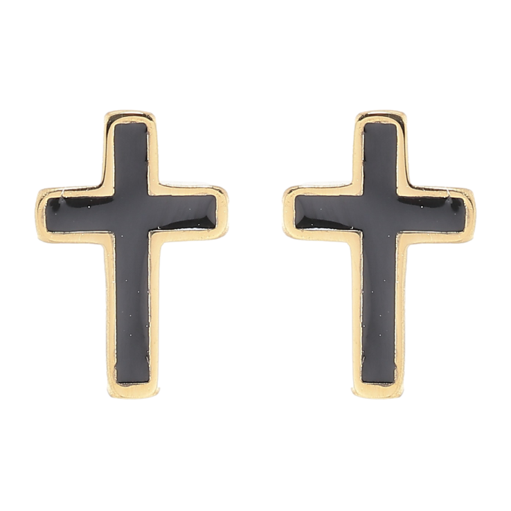 Серьги Xuping TTM Stainless Steel цвет 14K пусеты Крестики с черной эмалью фото №5