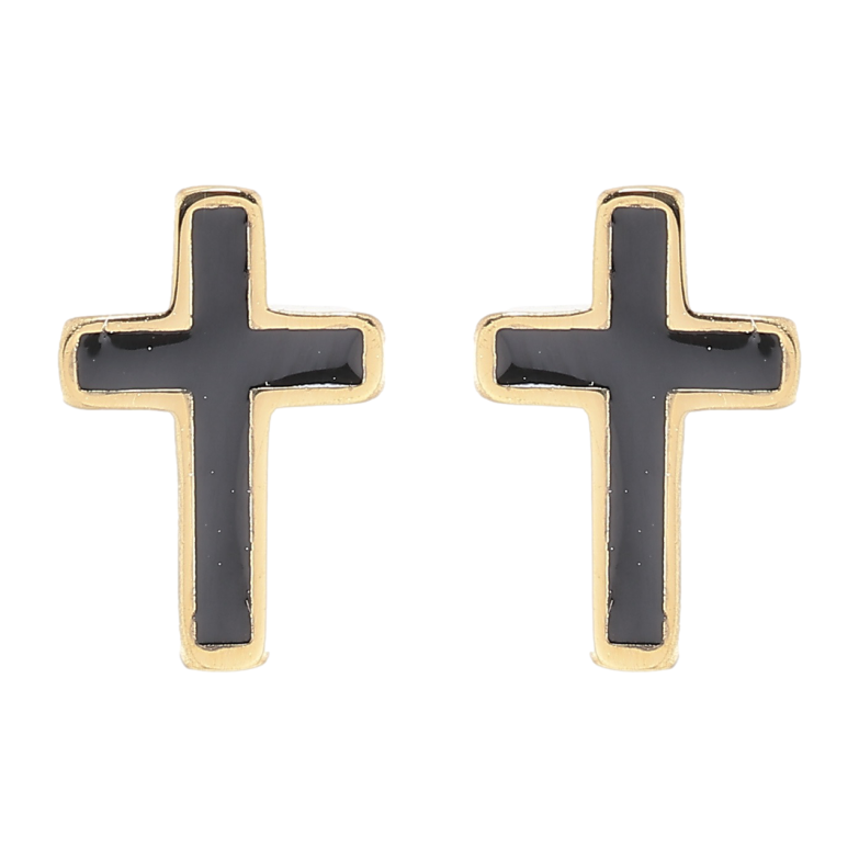Сережки Xuping TTM Stainless Steel колір 14K пусети «Хрестики з чорною емаллю» фото №2 Сережки Xuping TTM Stainless Steel колір 14K пусети «Хрестики з чорною емаллю» фото №2