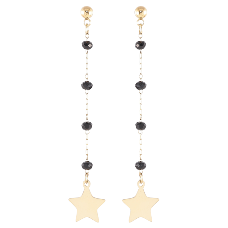 Серьги Xuping TTM Stainless Steel цвет 14K пусеты Звезды на цепочках с черными бусинами фото №15